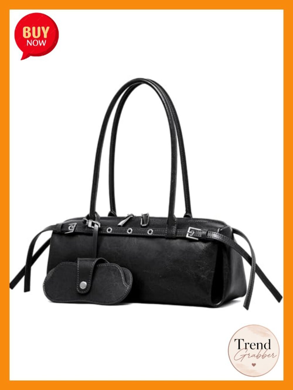 Vintage Cowhide Leather Shoulder Bag with Detachable Eyeglass Case